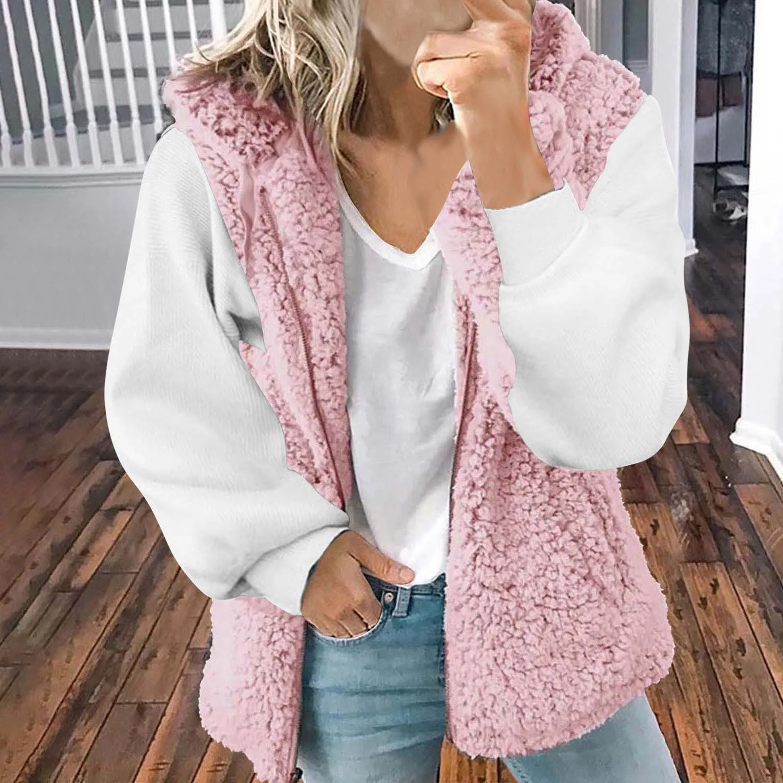 Winter Faux Fur Vests For Women 2023 New Patchwork Chaquetas Lapel Long Sleeve Zipper Coat Female Warm Fleece Jackets Outwear