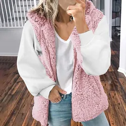 Winter Faux Fur Vests For Women 2023 New Patchwork Chaquetas Lapel Long Sleeve Zipper Coat Female Warm Fleece Jackets Outwear