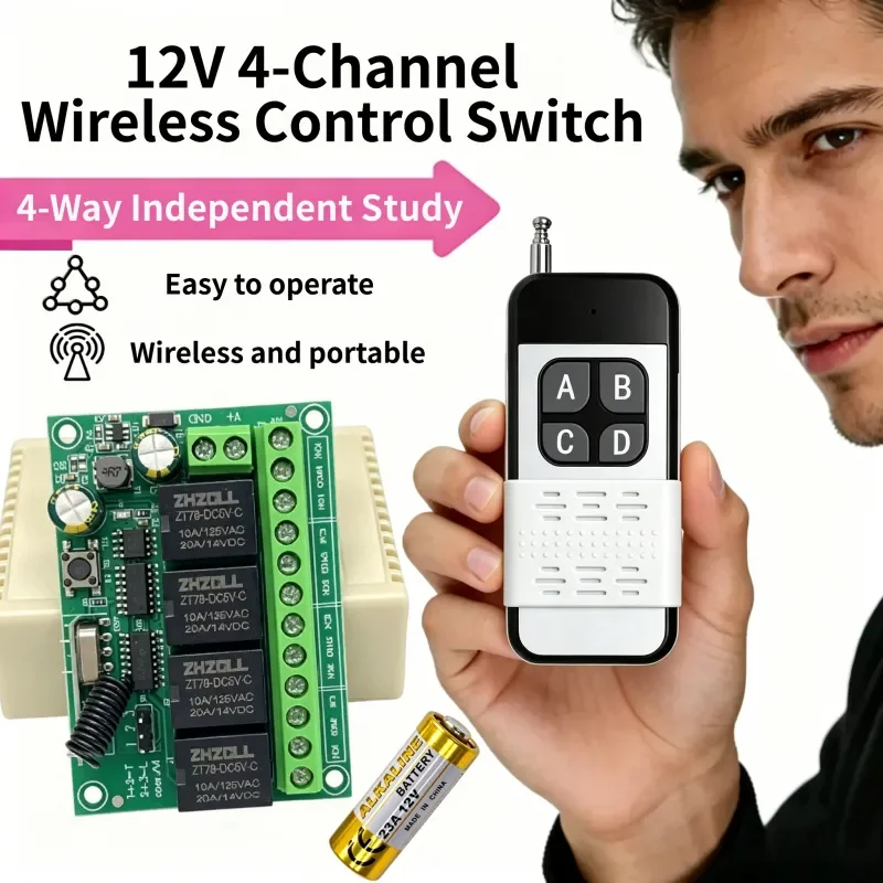 Wireless Remote Control DC12V 24V 30V 4CH RF Relay Receiver and 433MHZ Transmitter for Garage/Light/motor/Home Appliance