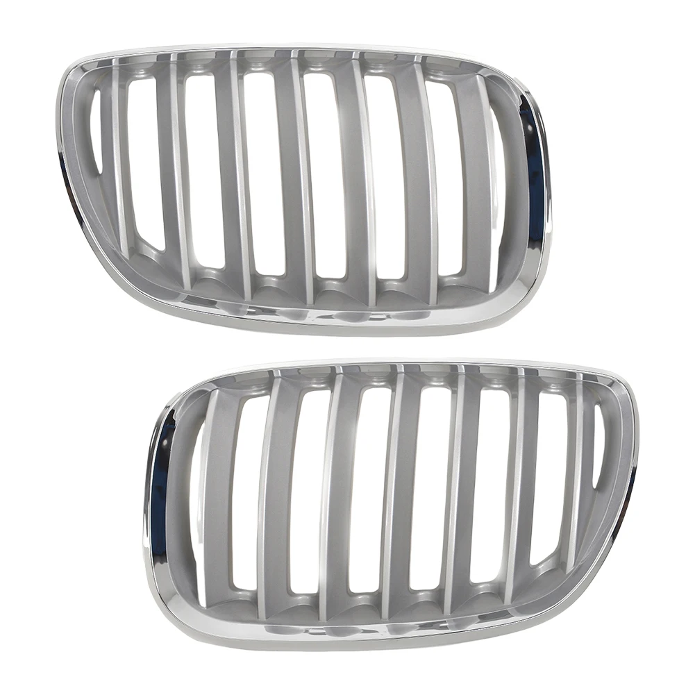 

1 пара серебряных передних решеток из АБС-пластика с защитой от царапин OEM 51137113733 51137113734, передние верхние решетки для BMW X5 E53 04-06