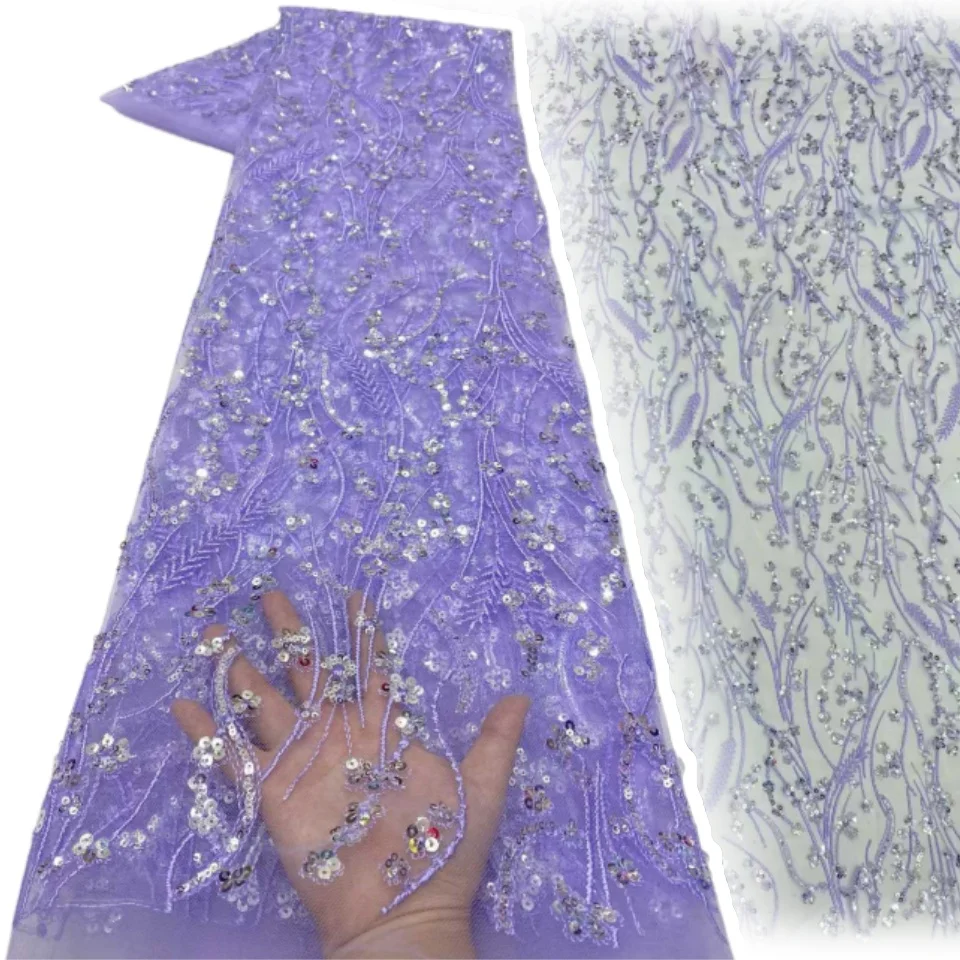 

Африканское французское кружево из тюля с пайетками и бисером, 5 ярдов, нигерийские вышитые кружевные ткани для женских вечерних и свадебных платьев, для шитья, 2206