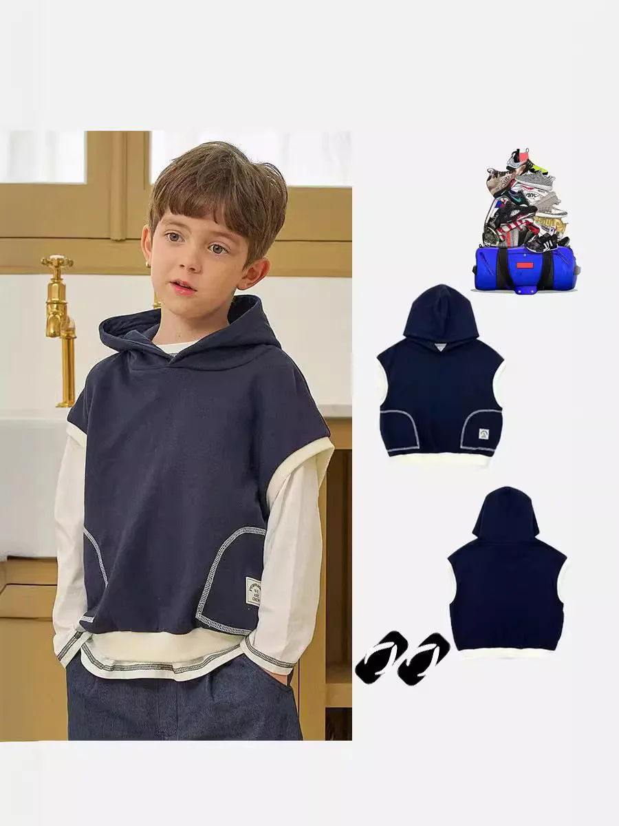 

Jenny&Dave In stock 2024 spring clothing new product children's Nordic version shirt cartoon cute black pullover sleeveless hood