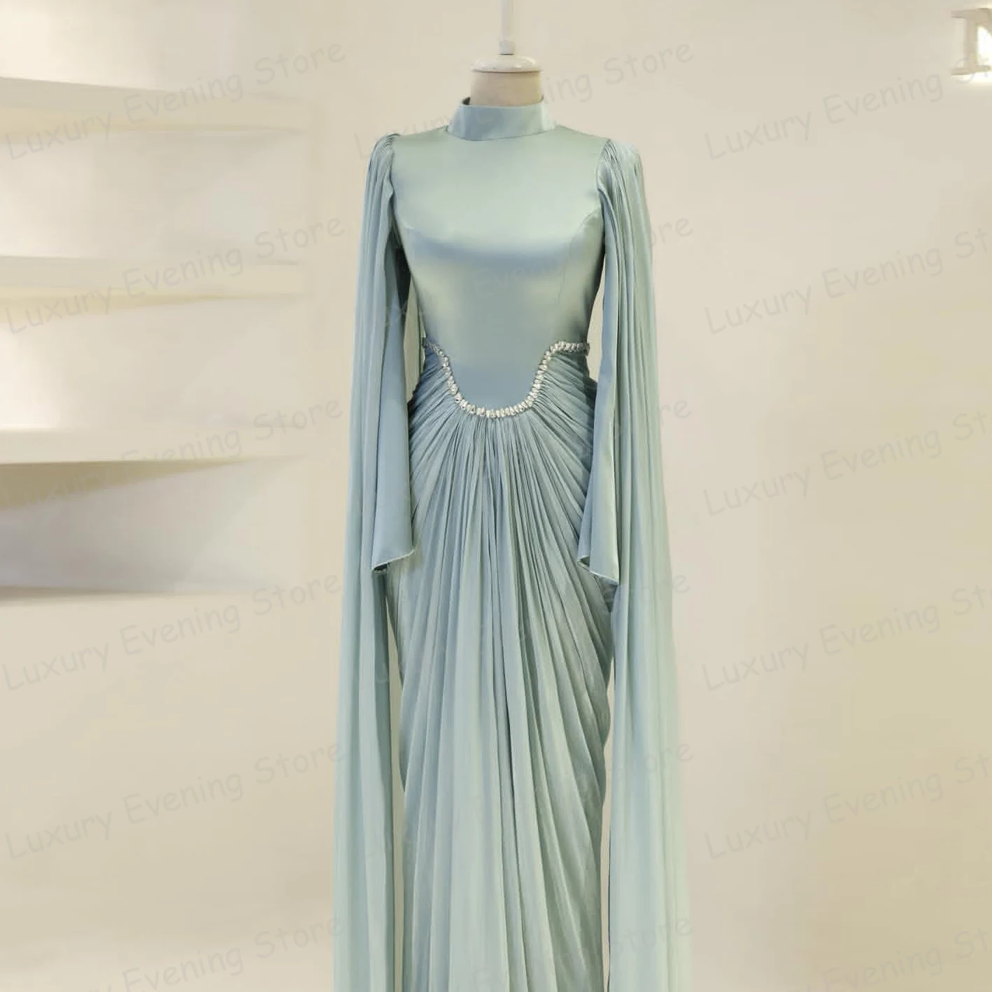 Vestidos de noite simples mulher sereia formal alta pescoço manga longa vestidos de baile vestidos de novia personalizado فatuur eviukankant