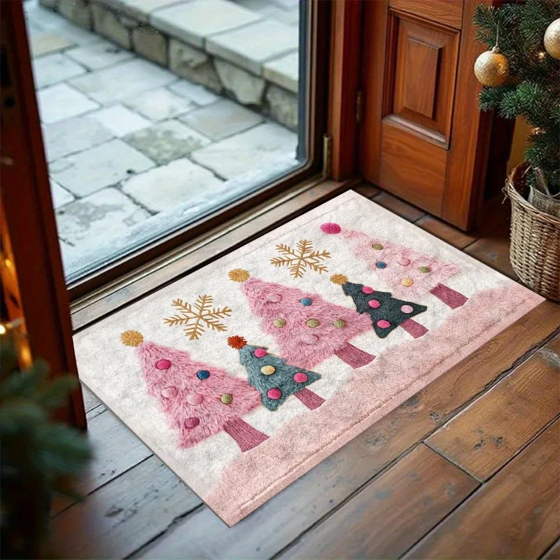 Red Snowman Cardinal Bird Doormat Holly Berry Pine Print Entryway Floor Mat for Front Door Indoor Christmas Home Decor Doormat