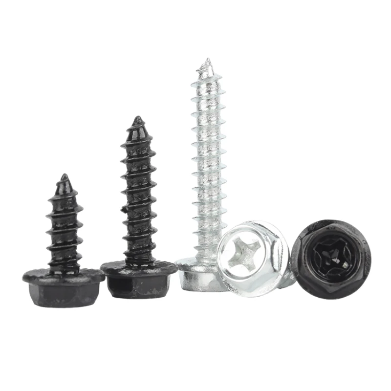 Carbon Steel Black/White Zinc M3 M4 M5 M6 Self-Tapping Phillips Hex Screw Cross Hexagonal Flange Cross Head Screws Wood Nail