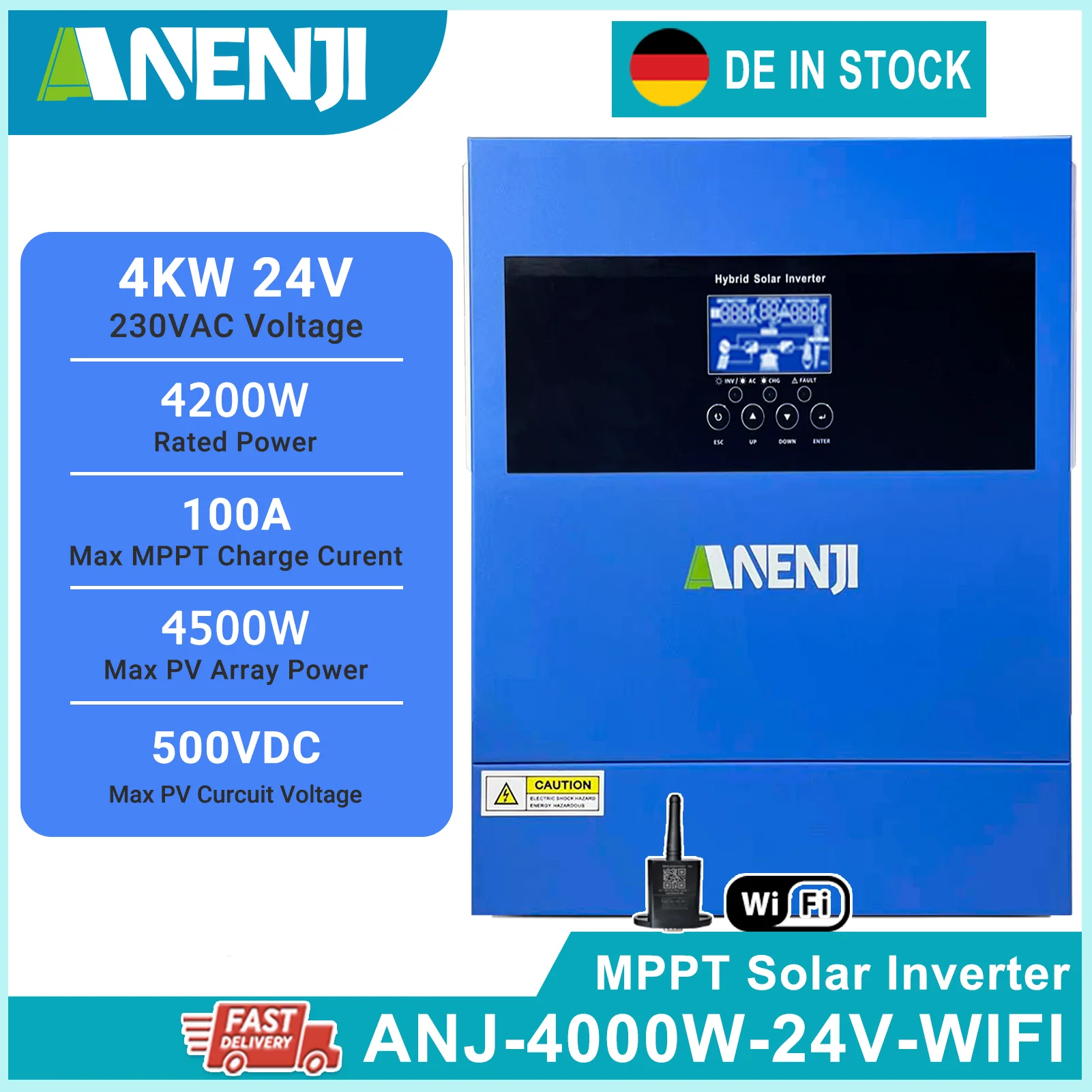 4KW 24V Solar Inverter Pure Sine Wave Inverter Off Grid Work Without Battery PV 60-500VDC MPPT 100A Solar Controller With WiFi