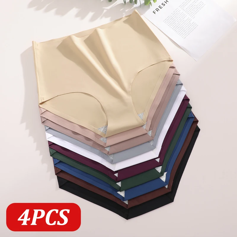 

4 шт./компл. бесшовные трусики с высокой талией для женщин, сексуальные однотонные высокоэластичные трусы, женское мягкое дышащее белье XS-XXL