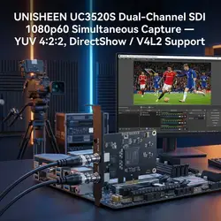 UNISHEEN Dual 1080p OBS Vmix Wirecast Streaming 2 Channel 60fps SDI Broadcast PCI Express HD Video Capture Card PCIe