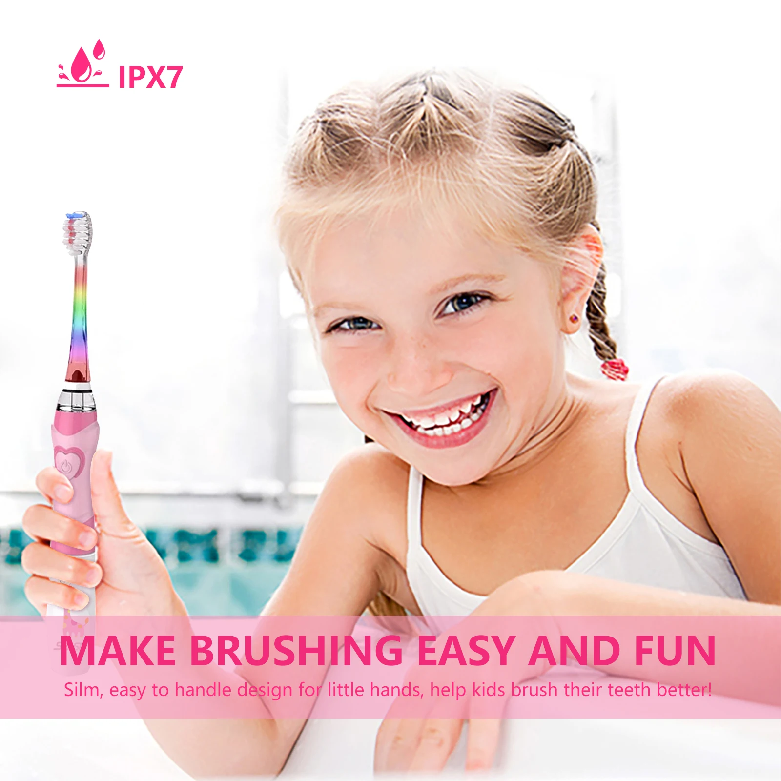 فرشاة أسنان كهربائية للأطفال من سيجو مع 8 رؤوس لفرشاة الأسنان، توقيت ذكي لمدة دقائقين، شعيرات فرشاة أسنان فائقة النعومة