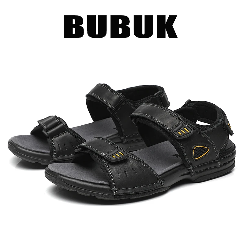 Bubuk Herren-Sandalen aus Rindsleder, Sommer-Outdoor-Strandschuhe, verstellbares Design, mit Fußgewölbestütze, stilvolle, atmungsaktive Freizeitschuhe für Herren, geeignet für Reisen, Wandern und Pendeln. – Detail 6