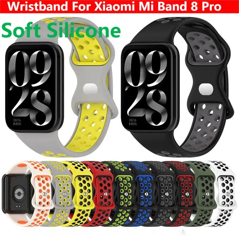 Pulseira de Silicone Bicolor para Xiaomi Mi Band 8 Pro, Respirável Esporte Pulseira Relógio Inteligente, Pulseira Acessórios