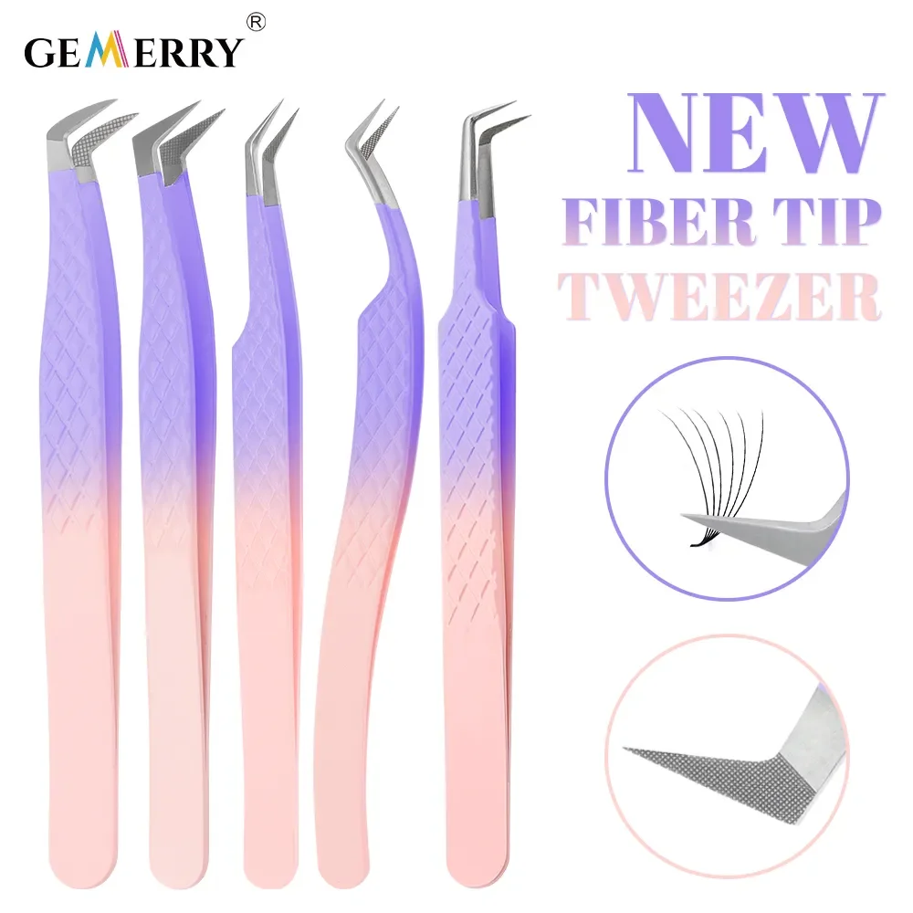 New Eyelash Extension Fiber Tip Tweezers Purple Gradient Stainless Steel Professional High Precision Tweezer for Volume Fans