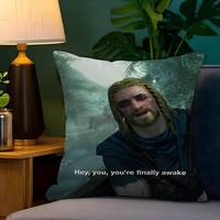 Hey You Finally Awake Skyrim Meme Cushion Cover Decorative Pillow Sofa Home Decor Case Pillow Cases