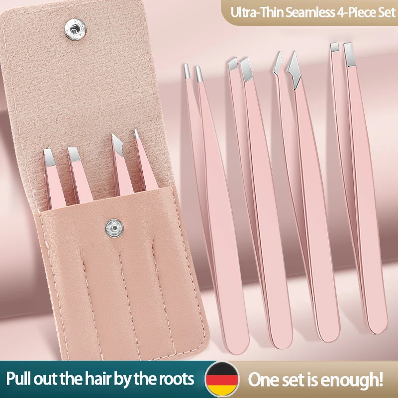 Pince à épiler en acier inoxydable, 4 pièces, outils de maquillage pour extension de cils, mise en forme des sourcils, épilation de la barbe, ensemble violet