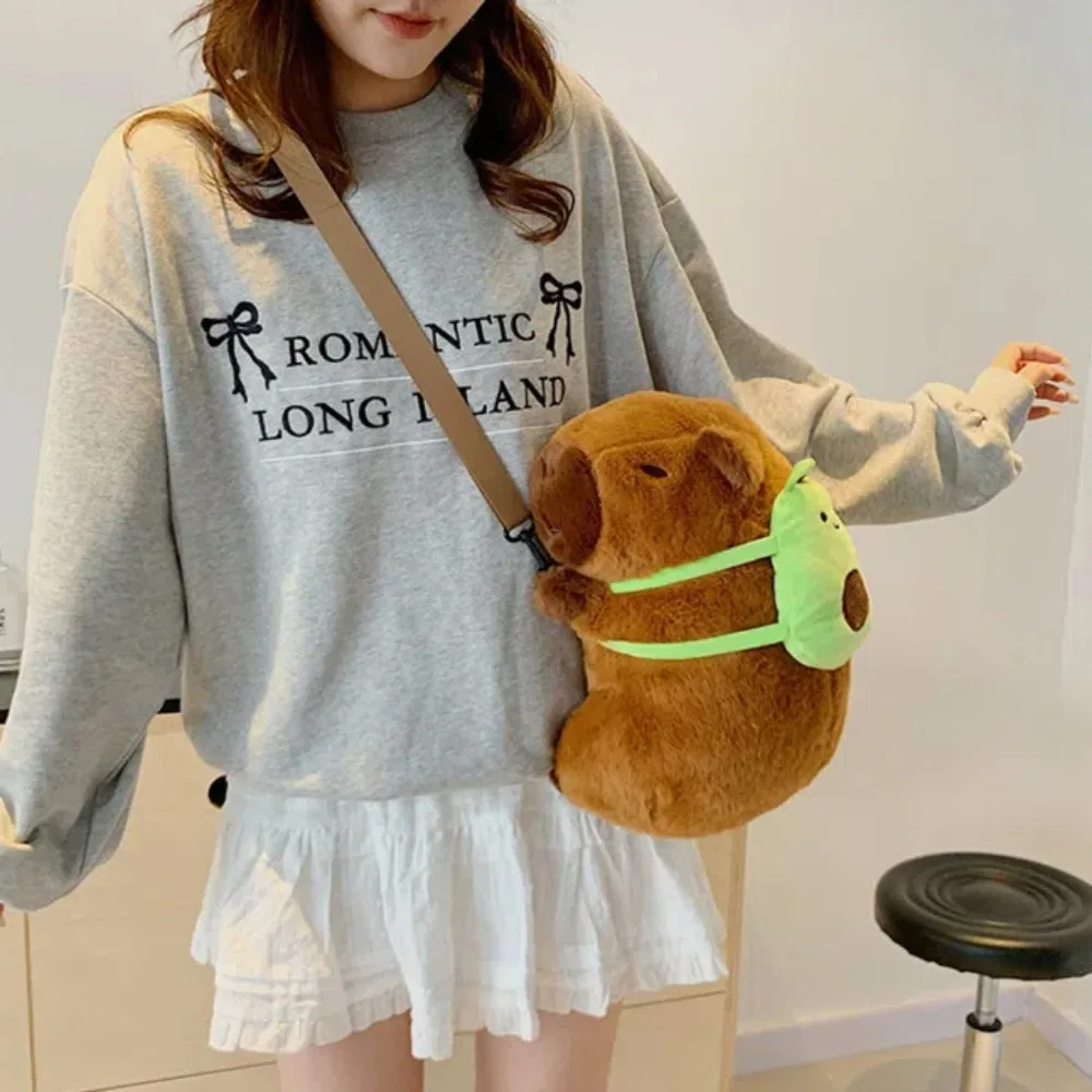 Comfortable Cartoon Capybara Backpack Cotton Filled Pear Capybara Crossbody Bag Korean Style Turtle Plush Animal Daypack Girls