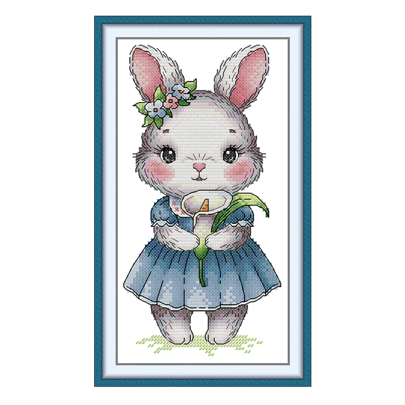 Rabbits and Calla Lilies Patterns Counted Cross Stitch Set 11CT 14CT 16CT HD Stamped DMC Cross-stitch Kit Embroidery Needlework