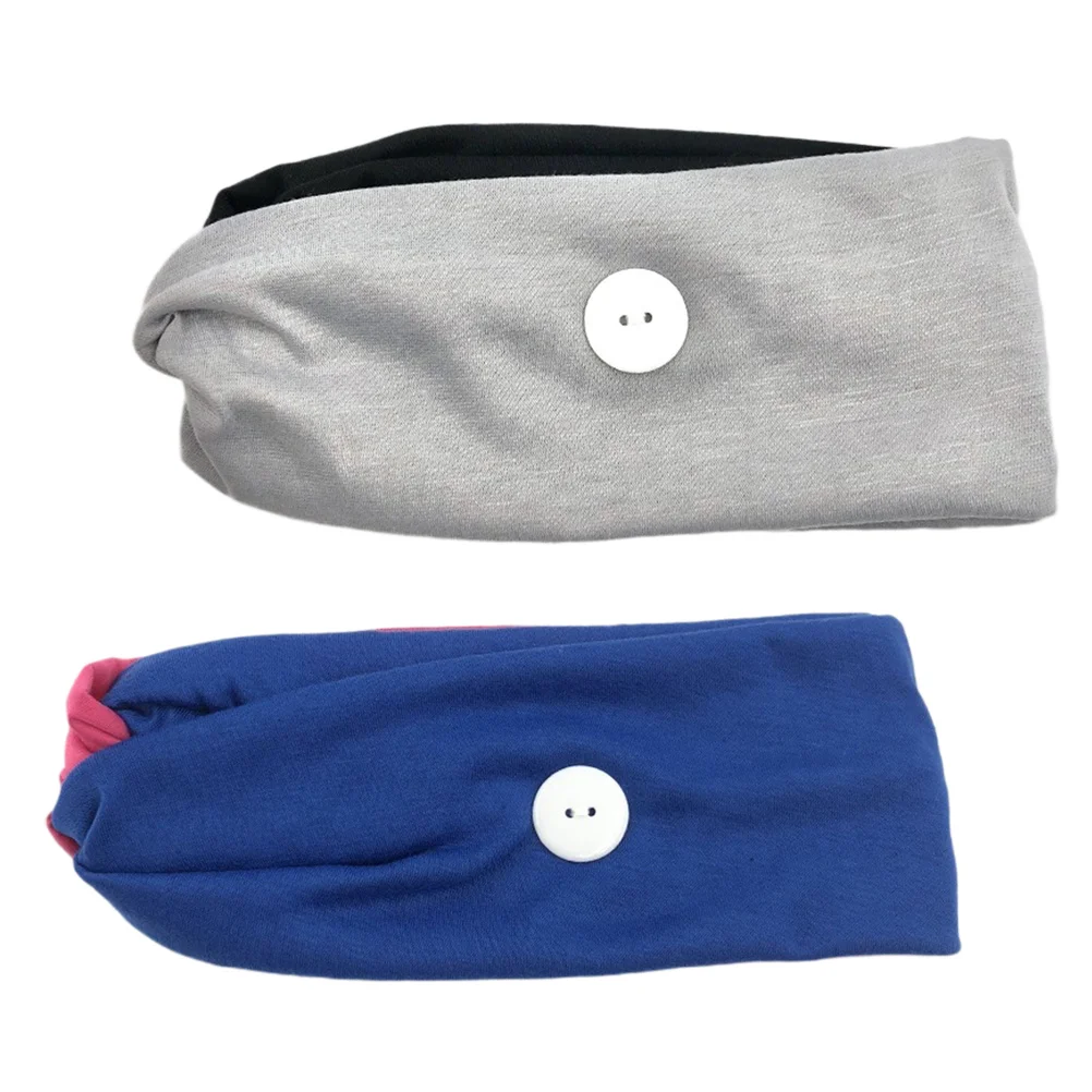 

2Pcs Colorful Headband Cross Design Elastic Hair Hoop Mask Button Soft Comfortable Hair Accessories for Women Yoga Running