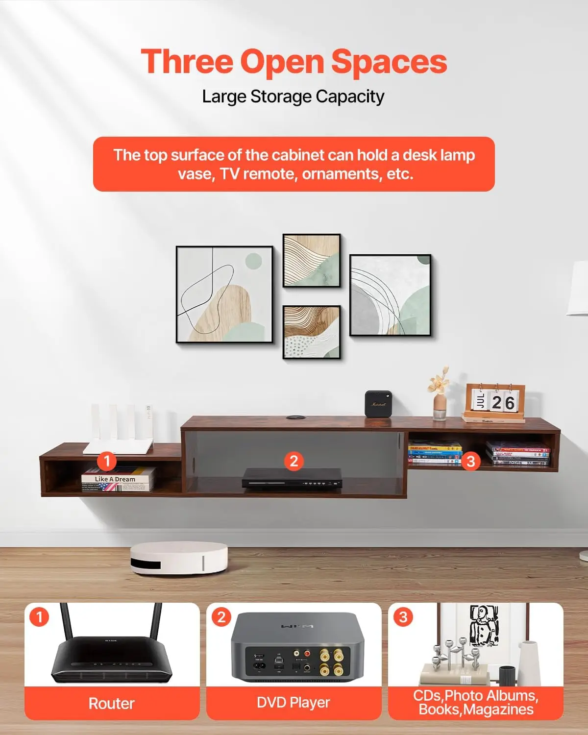 71" Floating TV Stand with Power & USB Outlet, Wall Mounted TV Console Entertainment Center Modern Floating Under TV Shelf with - view 5