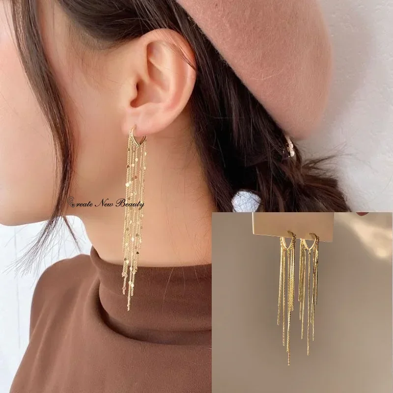 Long Tassel Drop Earrings for Women Shiny Full Rhinestone Dangle Earring Sweet Fashion Crystal Girl Wedding Party Jewelry Gifts