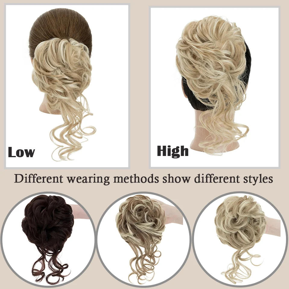 Benehair Synthetic Claw Chignon Women Messy Curly Fluffy Hair Bun Clip In Ponytail Hair Extensions Natural False Hairpieces 65g