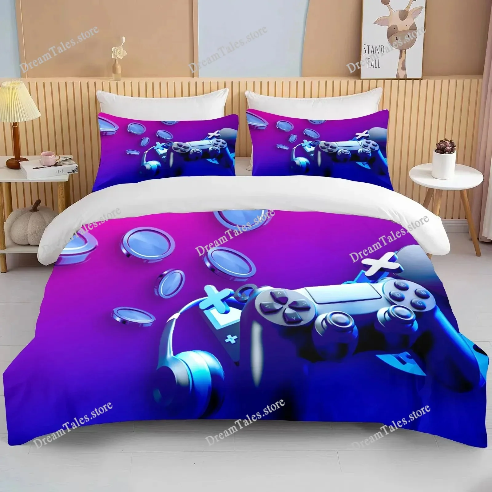 

2025 Sizes Beautiful Gamepad Patterned Bed Set of Three King Size Double Bed Bedding Set Microfiber or Polyester Duvet Cover Set