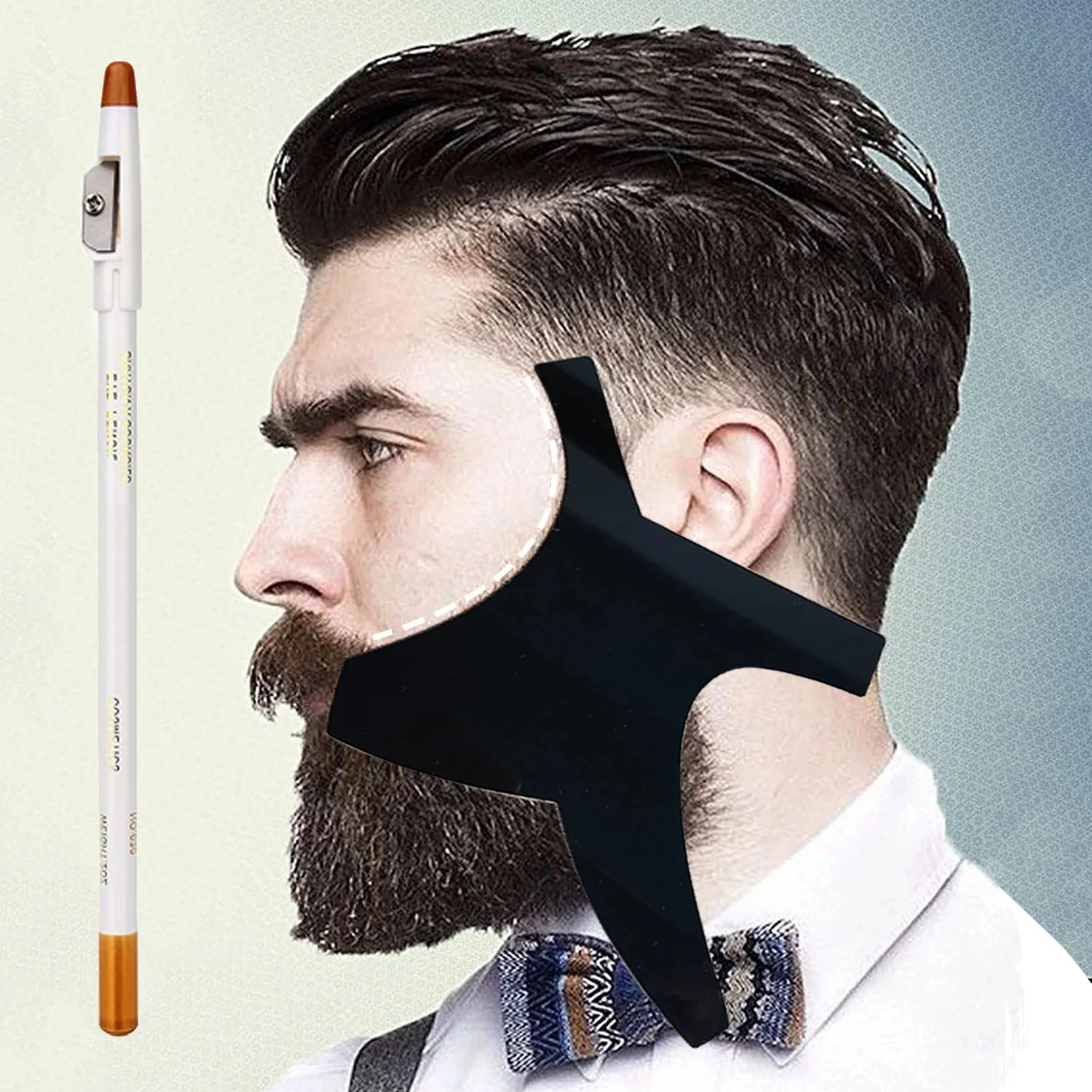 2Pcs Beard Shaping Template Kit White Pencil Liner Edging Comb Styling Tool Barbershop Essential Beard Trimming