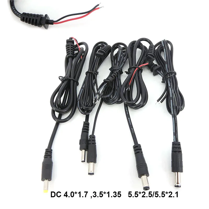 1M 2pin Output Power connector Cord DC Male Plug Adapter repair diy Cable 5.5*2.5 5.5x.2.1mm 4.0*1.7mm 3.5*1.35mm pigtail cord o