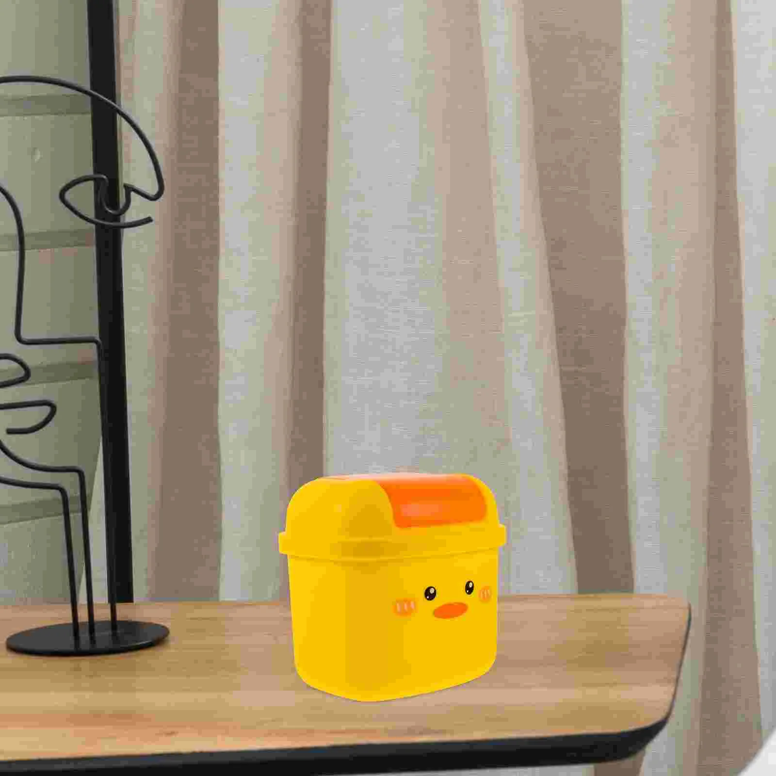 Little Yellow Duck Car Waste Paper Can Countertop Mini Bin Desk Garbage Small Storage Jar Litter Desktop Cartoon Table Girl