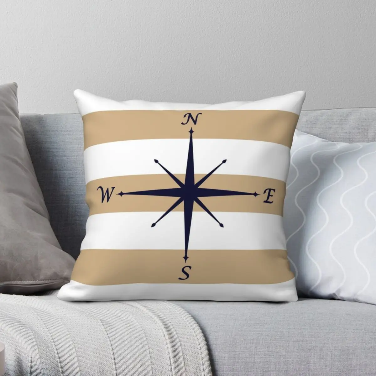 

Compass On Stripes Pillowcase Polyester Linen Velvet Printed Zip Decorative Pillow Case Home Cushion Cover