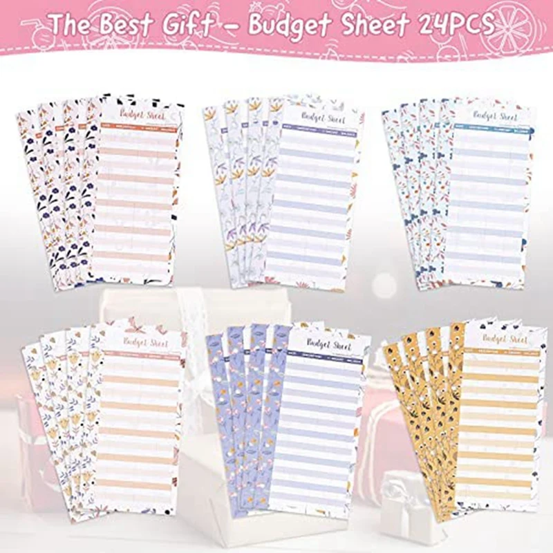 24-częściowy arkusz budżetu wydatków może służyć jako arkusz budżetu dla segregatora A6, który jest monitorem wydatków na kopertówka gotówkowe