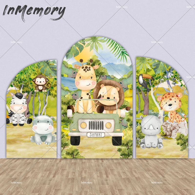 صبي عيد ميلاد قوس خلفية غطاء الكرتون الحيوانات سفاري استحمام الطفل خلفية ل الحلوى كعكة الجدول راية كشك الصور