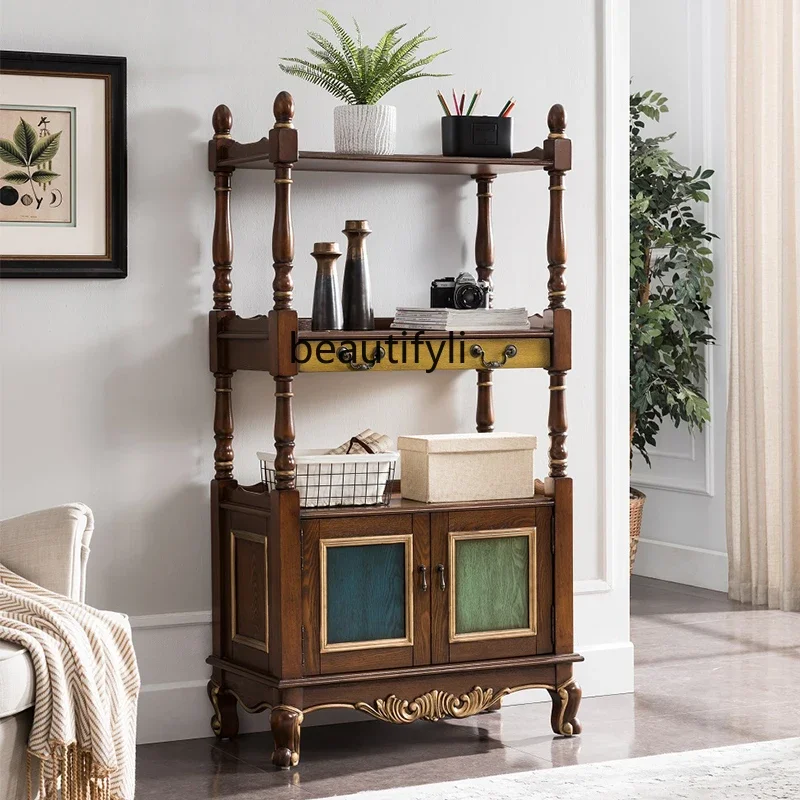 SS03A Solid Wood Storage Rack Small Partition Vintage Wine Cabinet Multi-Layer Display Cabinet Bedroom Bookcase Storage Rack