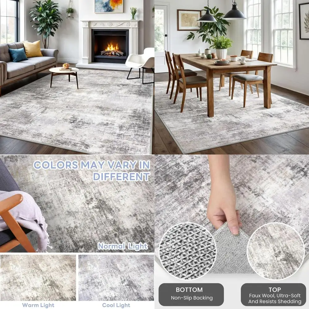 

6x9 Feet Washable Area Rugs for Living and Dining Rooms, Non-Slip Faux Wool Rugs for Bedrooms
