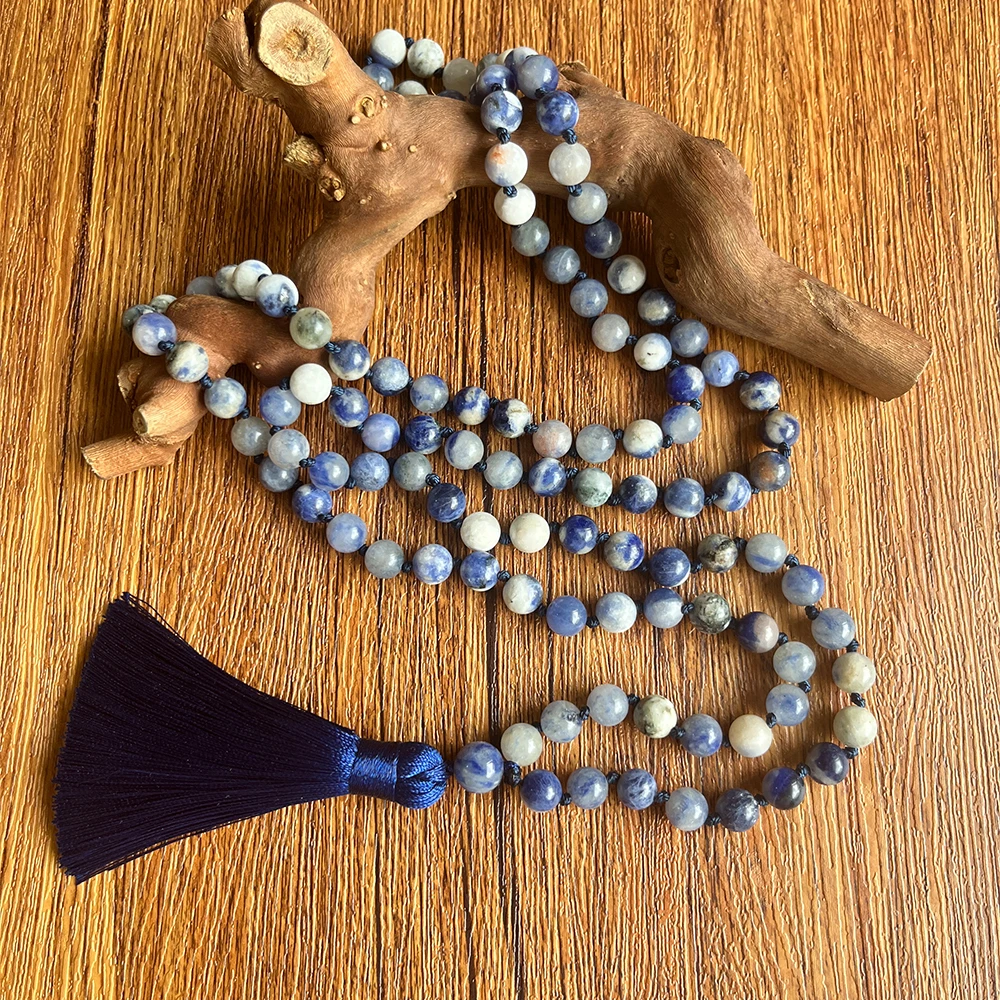 8mm Sodalite 108 Mala Beads Necklace Knotted Japamala Meditation Prayer Rosary for Men and Women view 6
