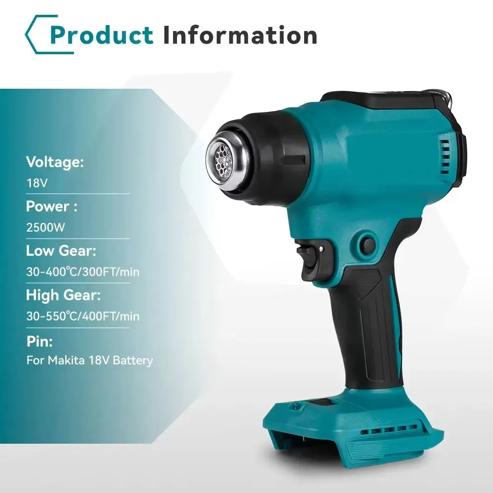 18 В тепловая пушка, инструмент для термоусадочной упаковки, фен, сушилка воздуха, паяльная тепловая вентилятор со светодиодным дисплеем, только инструмент, без батареи