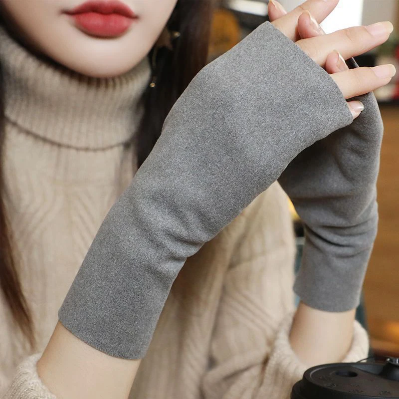 Autumn Winter Warm Half-finger Gloves Sports Cycling Mittens Women\'s Hip-Hop Solid Soft Work Driving Gloves