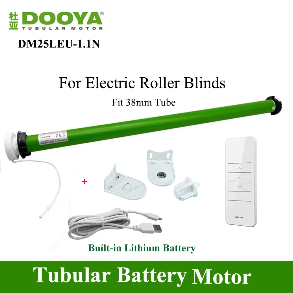 

DOOYA DM25LEU Tubular Motor built-in li battery Motor for Rolling Blinds RF433 Emitter Control for 38mm Tube Brackets+Tail Plug