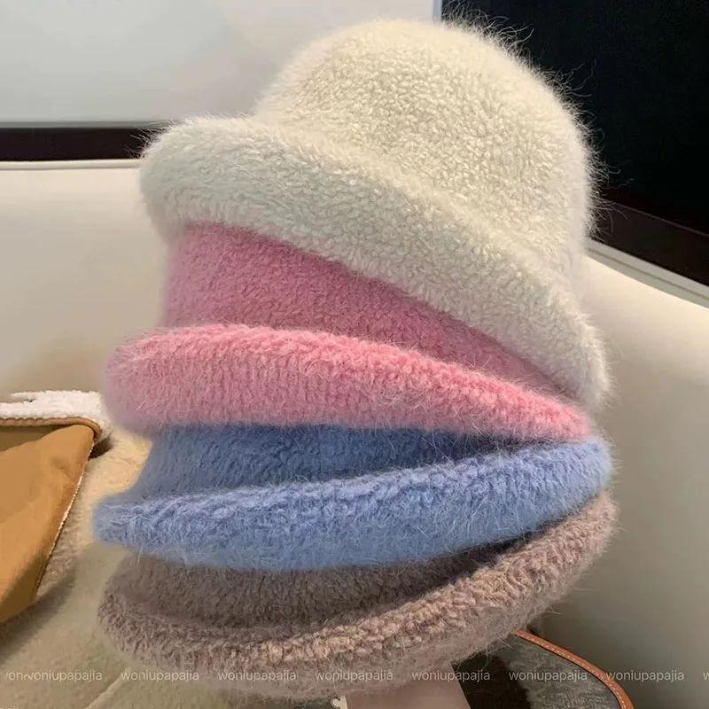 Damen-Kaninchenfellmütze, Herbst/Winter, neuer Kälteschutz, Roll-Edge-Fischermütze, flauschig, weich, modisch, einfach, vielseitig, Eimerhut – Detail 1