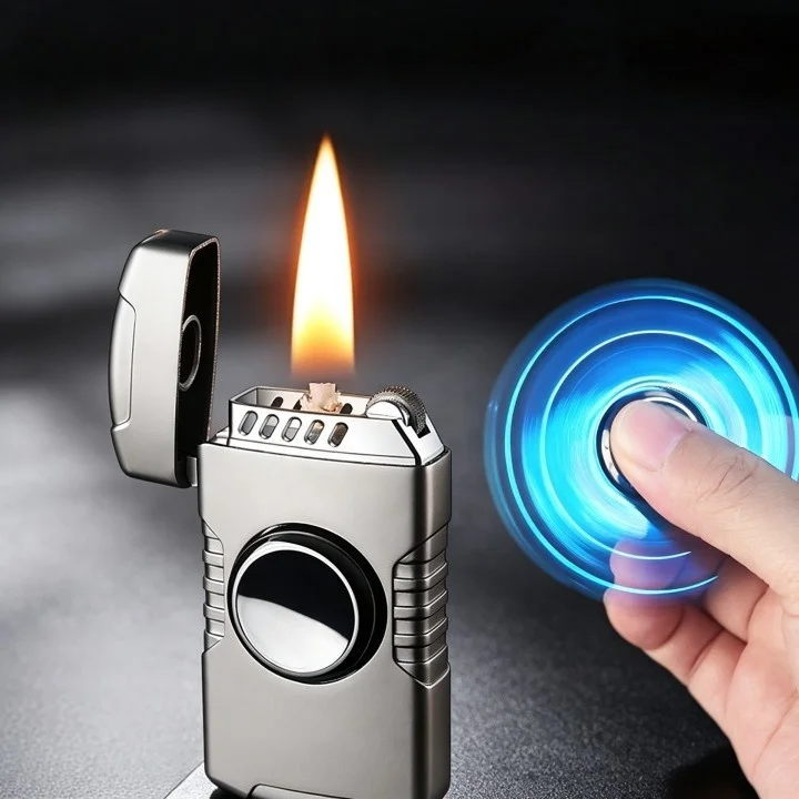 Rotating Gyro Gas Lighter Matte Metallic Shell Flint Ignition Stress Relieving Portable Collectible Men Accessory
