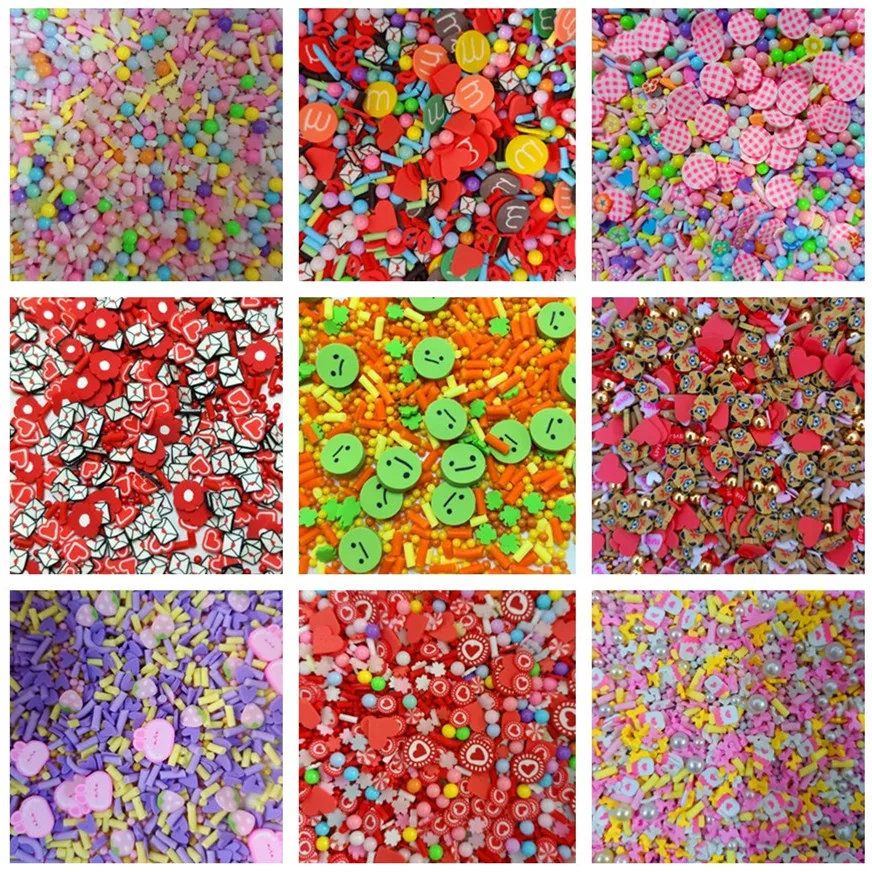 Breloques en Argile Polymère Mixte pour Slime, Mélange de Tranches, Perles, Artisanat, Bricolage, Cartes, Accessoires de Décoration, 50g