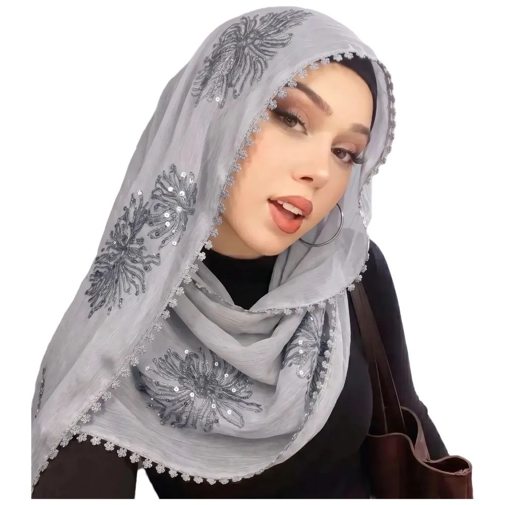 Simple Elegant Islamic Headscarf Solid Color Floral Arabic Hijab Hats Lightweight Full Cover Turban Cap Woman