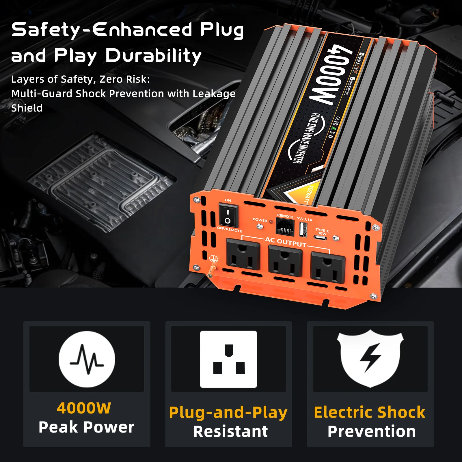 

1500W 4000W Peak Pure Sine Wave Power Inverter With Remote Control LCD Display USB Type-C Multiple Protection For RV Camping