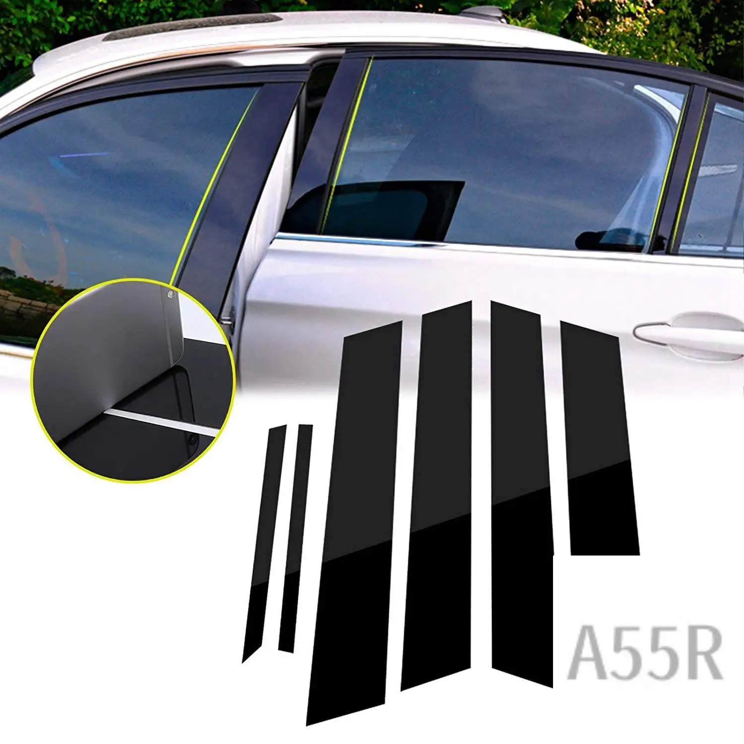 

5R-6PCS Window Pillar Posts Cover, For Honda Civic 2006-2011 Side Door Panel Trims, Glossy Black