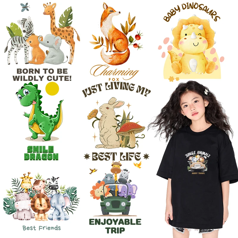 Cartoon Children's Zoo dtf transfers ready to press Heat Transfer On Clothes patches for clothing Children's clothing Patch