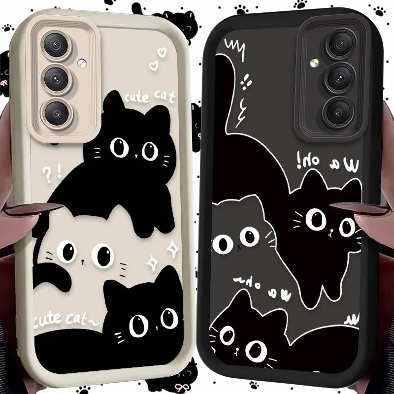 Cute Cartoon Black Cat Case for Samsung Galaxy S25 S24 S23 Ultra S22 S21 Plus FE 5G A54 A34 A14 A73 A53 A33 5G Silicone Cover