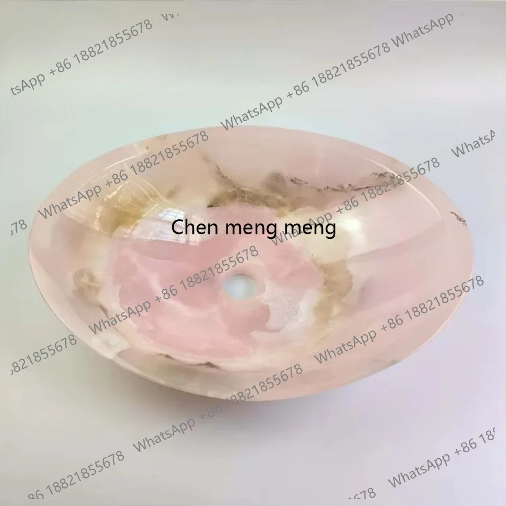 M138fgyHandmade Luxurious Gemstone Rose Quartz Bathroom Decorative Wash Basin Rose Quartz Bowl for Washing