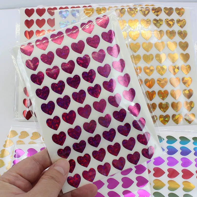 600 Stuks/10 Vellen Laser Hartjes Liefde Stickers Glitter Zelfklevende Hart Sticker Etiketten Voor Student Planner Scrapbook Valentijnsdag