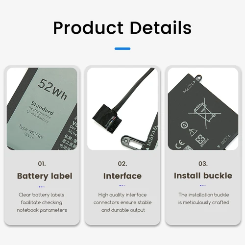 Imagen 2 del producto Nueva batería de ordenador portátil NF2MW para Dell Latitude 7400 2 en 1 9410 2 en 1 Serie 02K0CK 0C76H7 0CHWV6 11P1P
