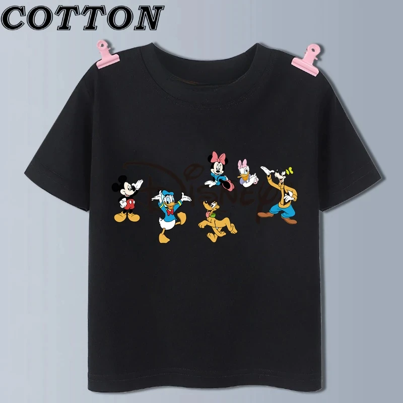 ديزني-تي شيرت أنمي ميكي ماوس للأطفال ، أكمام قصيرة ، نقش مطبوع ، كرتون ، قطن ، صيف ، موضة متعددة ، قمة للفتيات