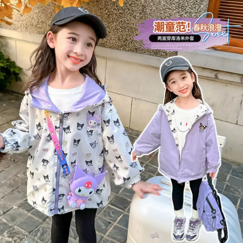 

Sweet Kuromi Anime Kawaii Sanrio Ins Wearing Jacket Clothing Cute Cartoon Fashion Long Sleeve Coat Clothing Gifts for Kids